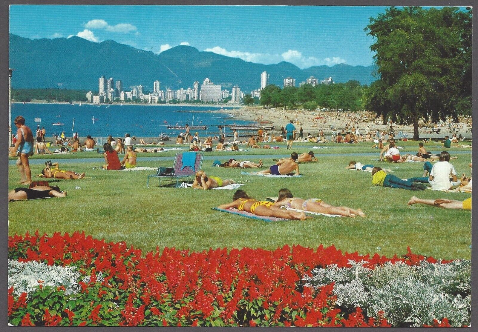 KITSILANO BEACH & ENGLISH BAY SKYLINE Postcard Vancouver B. C. Canada