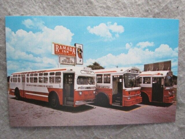 Vintage Ramada Inn South - Airport, Orlando, Florida Postcard, Buses