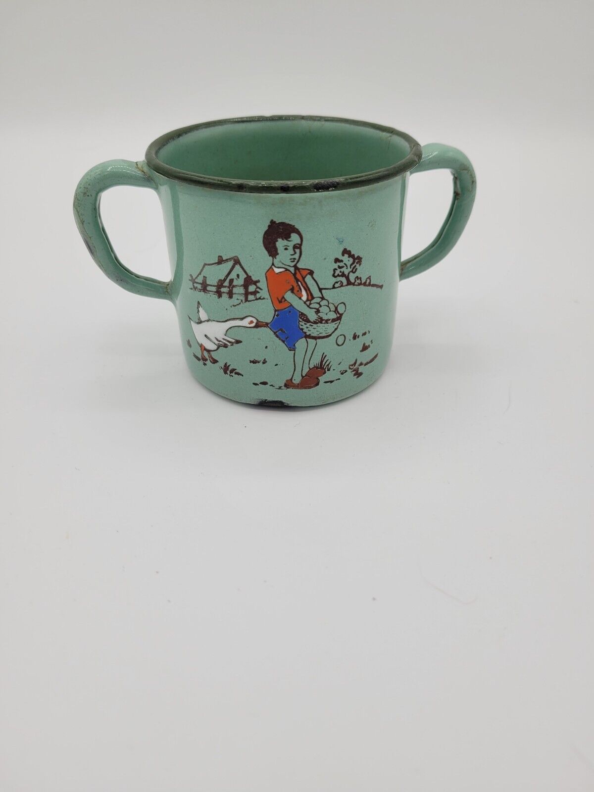 Vintage German Made Blue Enamel painted raised Graphic Children\'s Cup