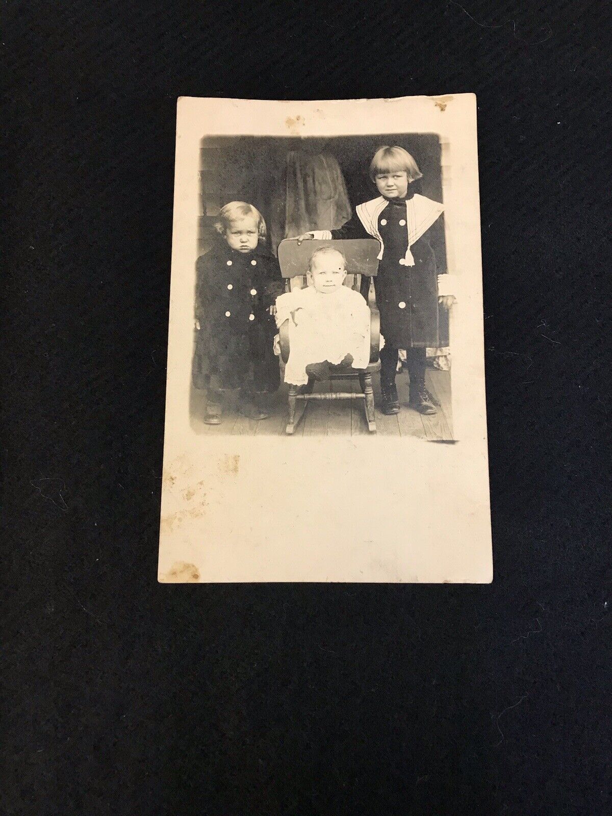 Antique Real Photo Postcard RPPC Three Children Siblings c1900 Studio Picture
