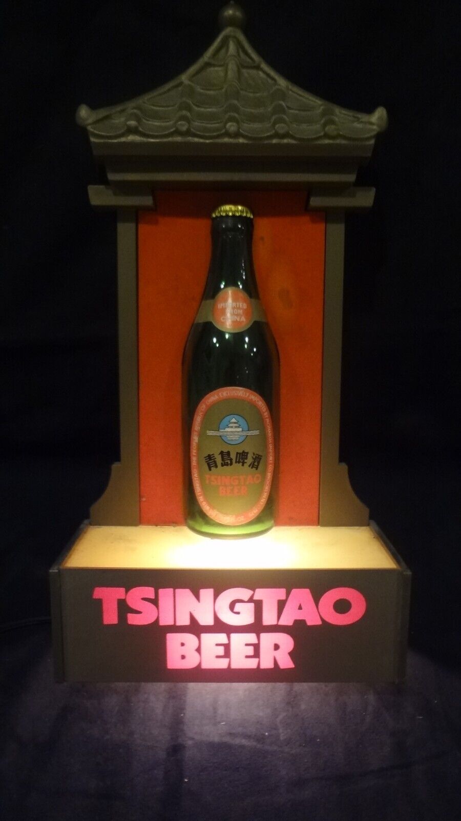 VTG TSINGTAO Beer Sign - Actual bottle - Lights Up -  Extremely Rare