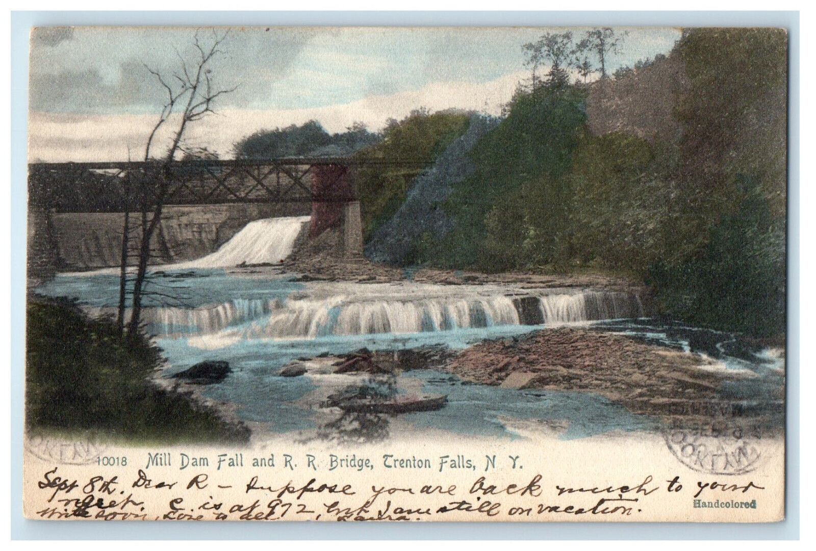 1905 Mill Dam Fall and Railroad Bridge, Trenton Falls NY Barneveld NY Postcard