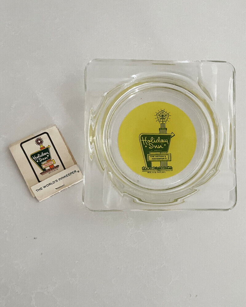 Holiday Inn Glass Ashtray - Vintage ca. 1960s or 1970s - with match book