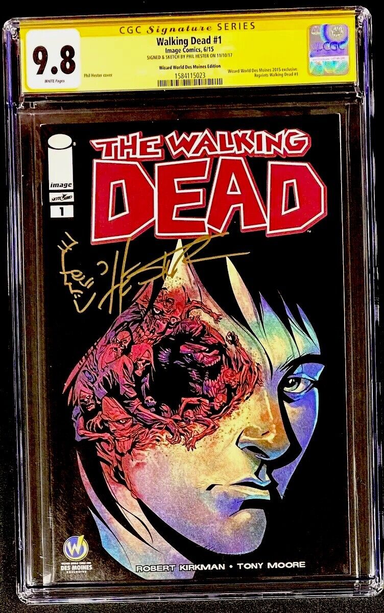 Walking Dead #1 Wizard World Des Moines Variant SS Sketch Phil Hester CGC 9.8