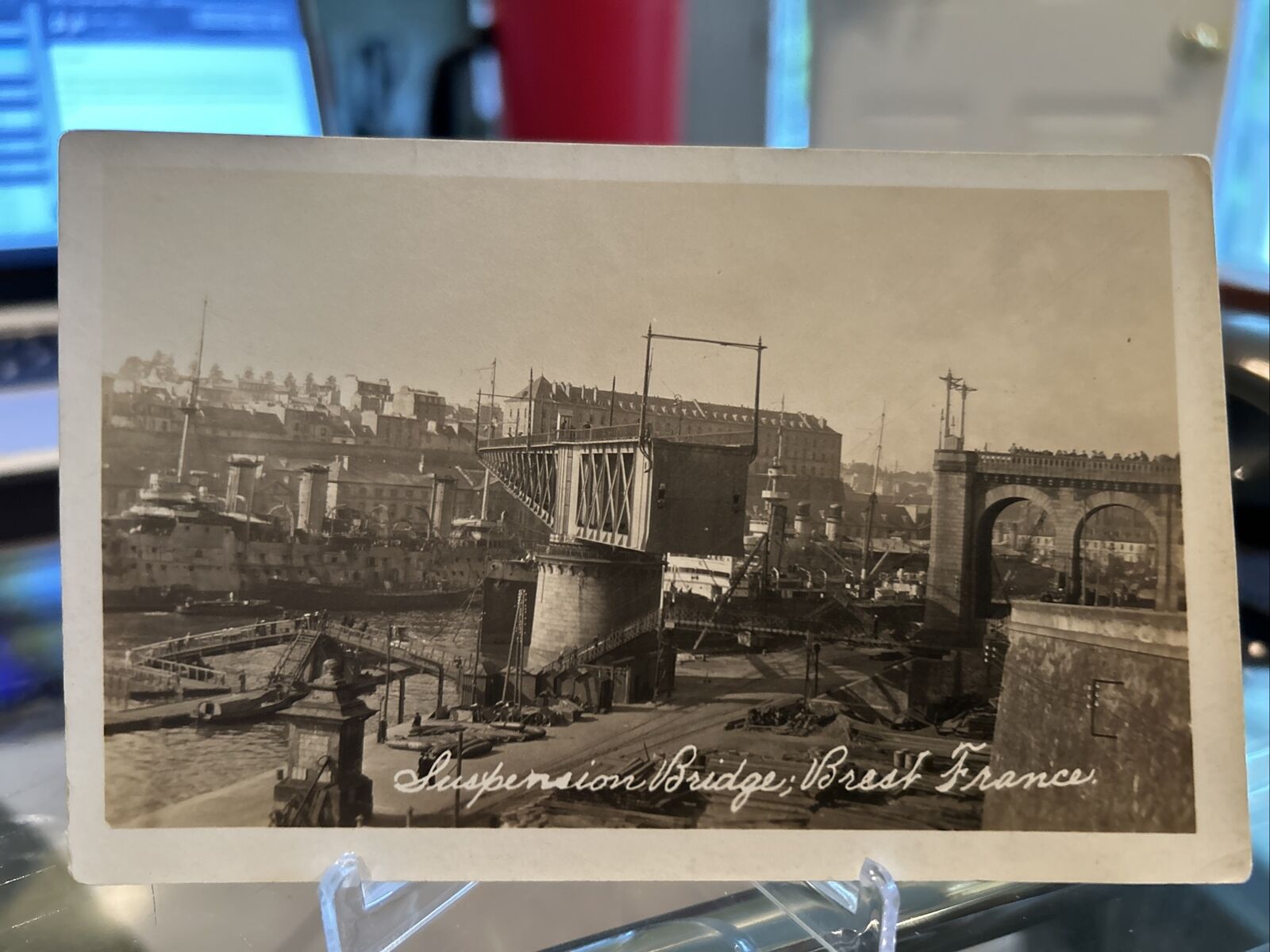 RPPC Suspension Bridge Brest France Real Photo Undivided Back Postcard s330