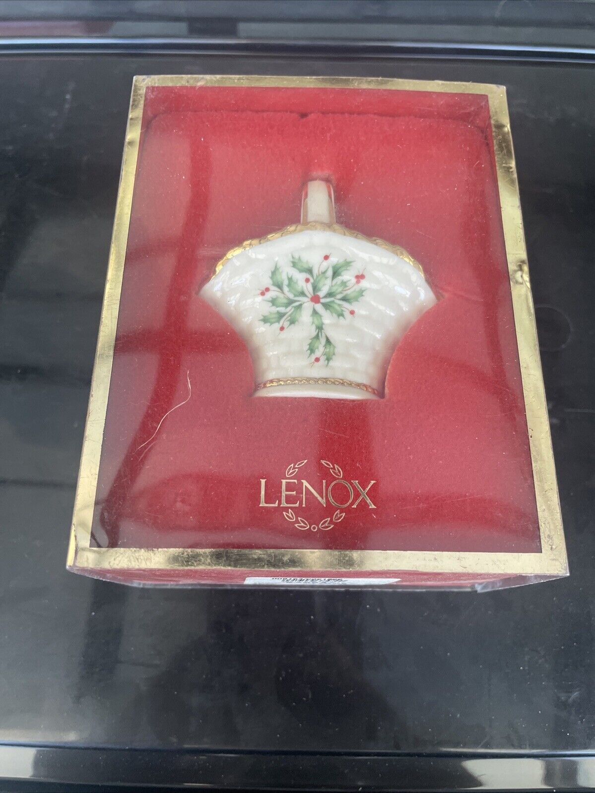 Lenox Holiday Holly Berry Miniature Basket Porcelain Christmas Ornament 