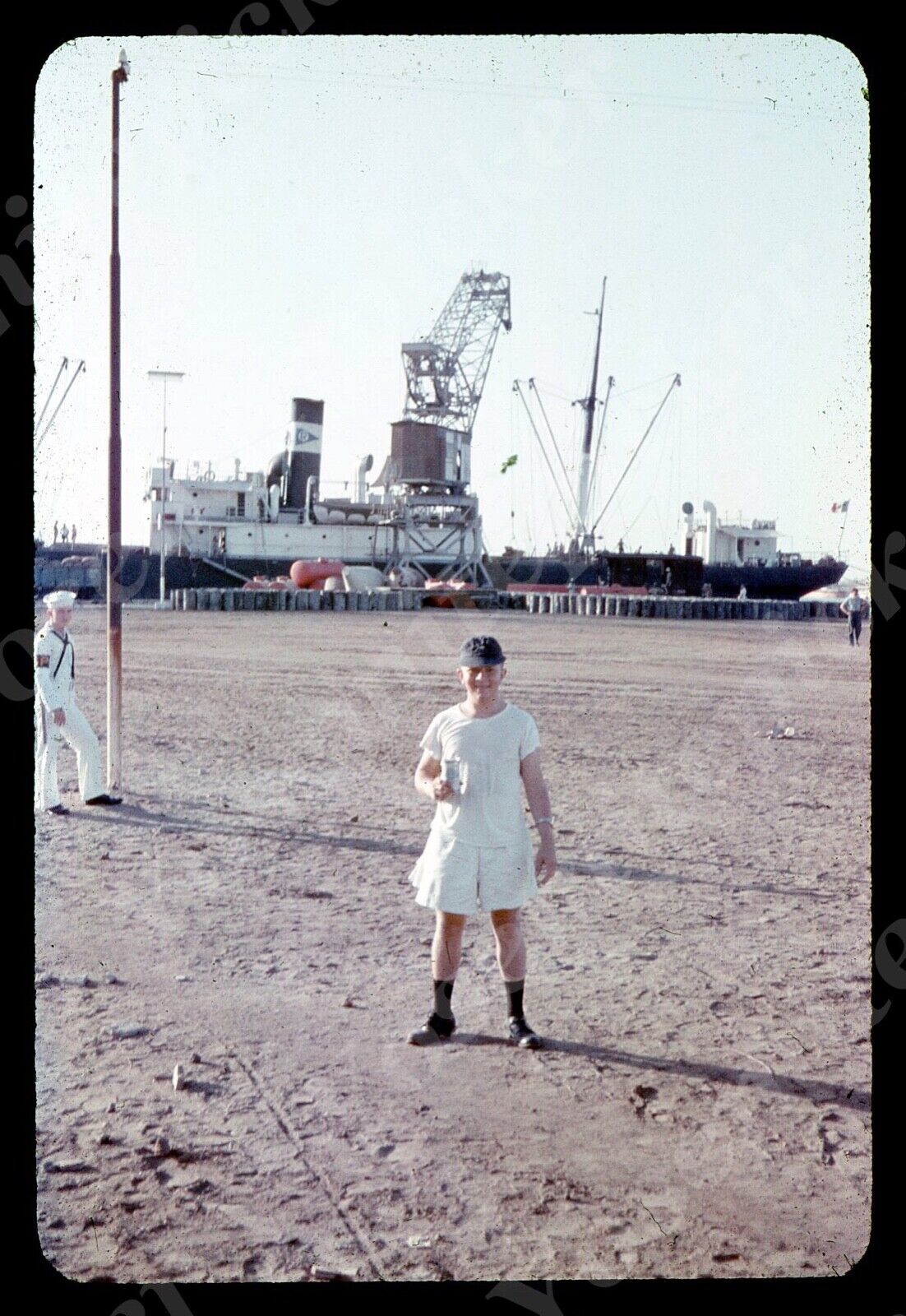 sl78  Original slide 1960’s   Military / Sailor holding beer / ship 703a