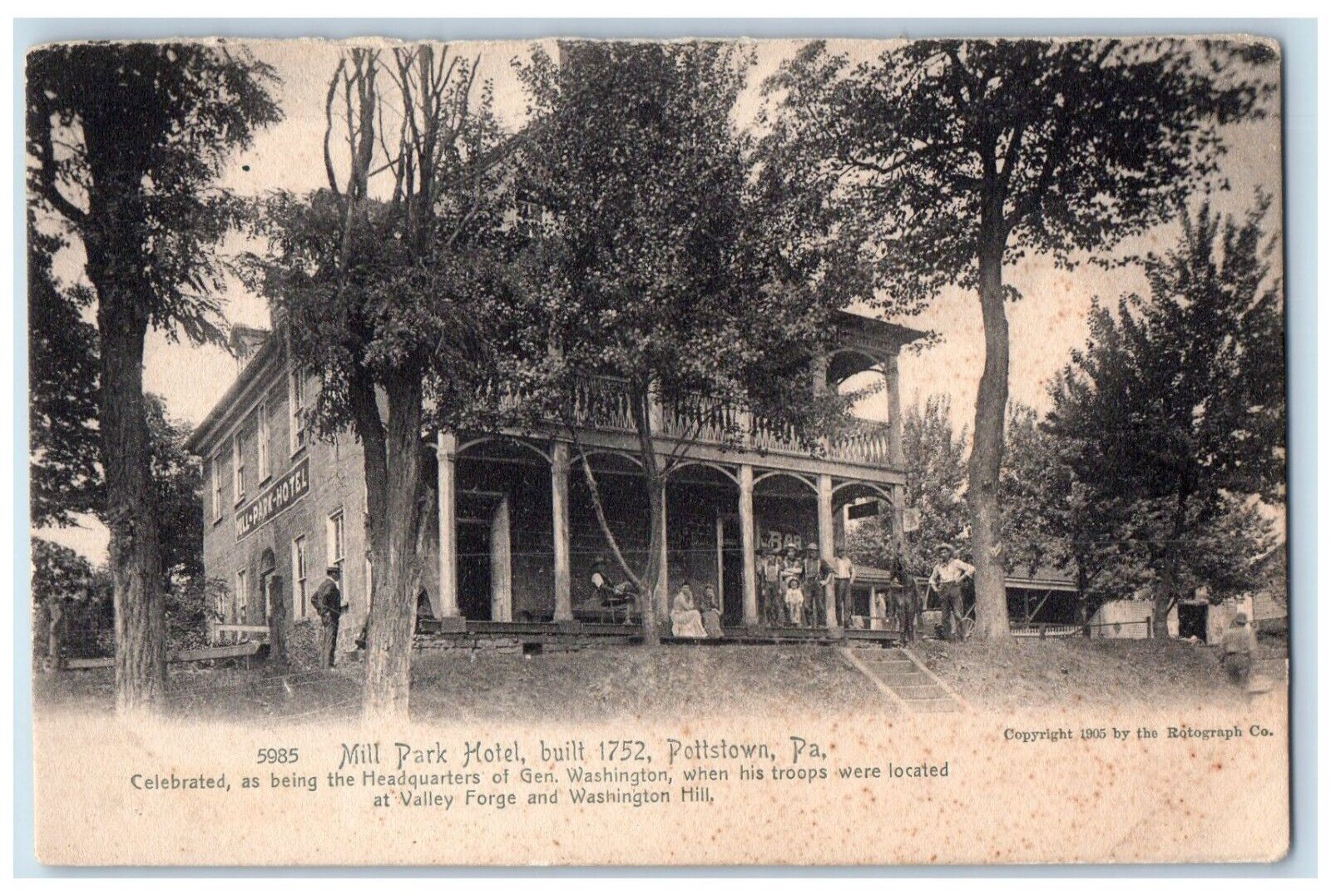 c1905 Mill Park Hotel Built 1752 Pottstown Pennsylvania PA Rotograph Postcard
