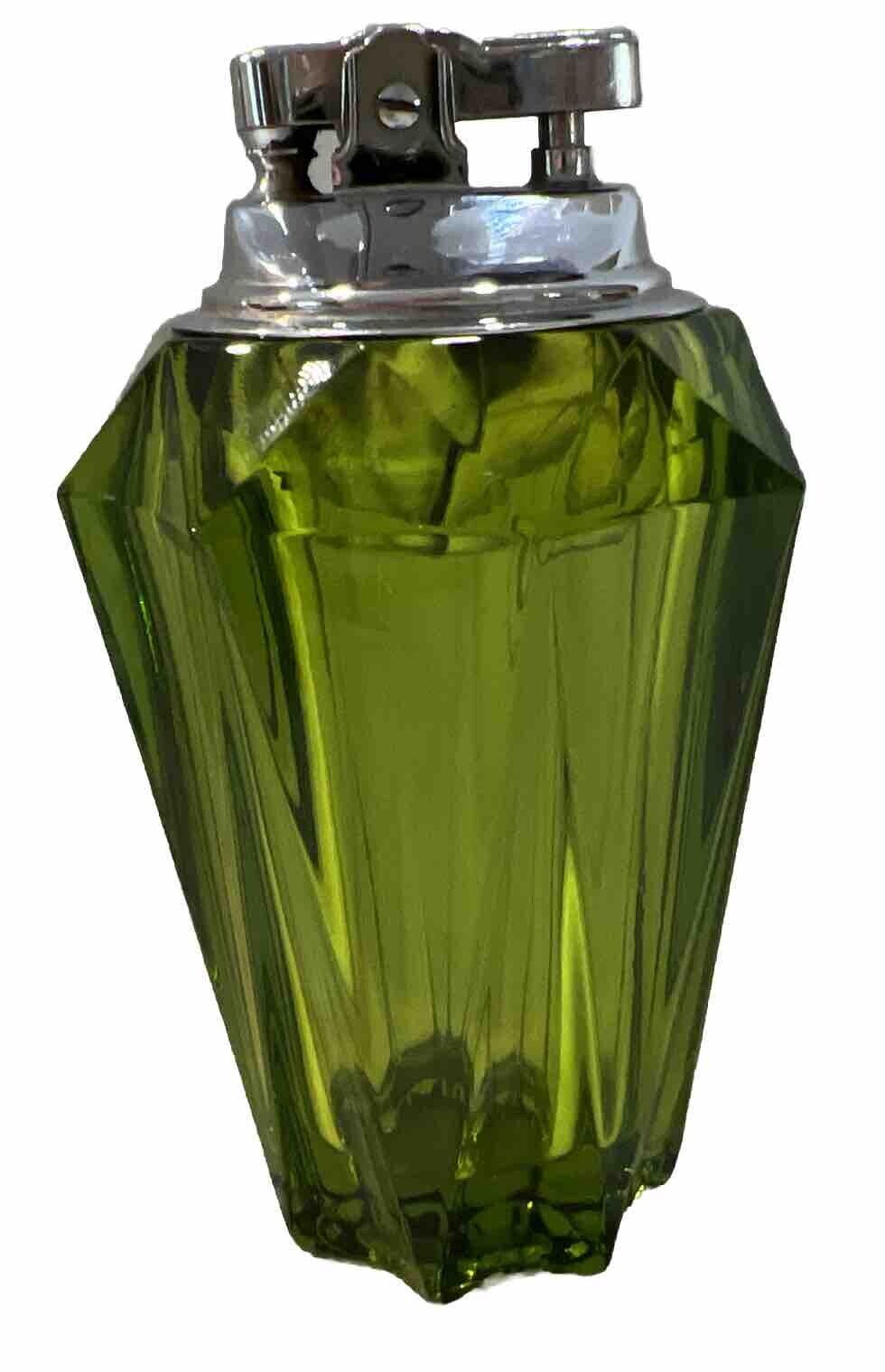 Vintage MCM Viking Green Glass Diamond Point Table Top Lighter