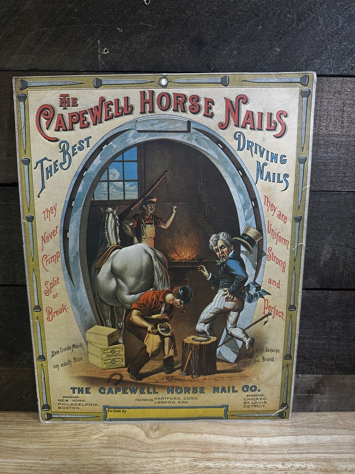 Antique 1898 Capewell Horse Nail Co. Poster 