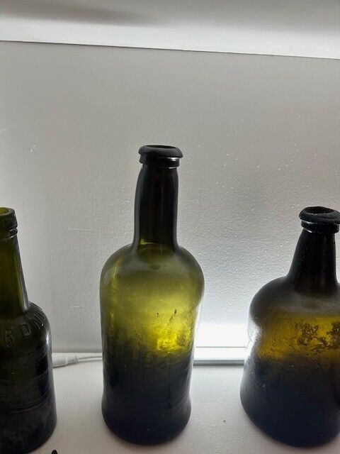 Early 1800\'s Black Glass Rum Bottle Sand Pontil Bell Shape Bottom.