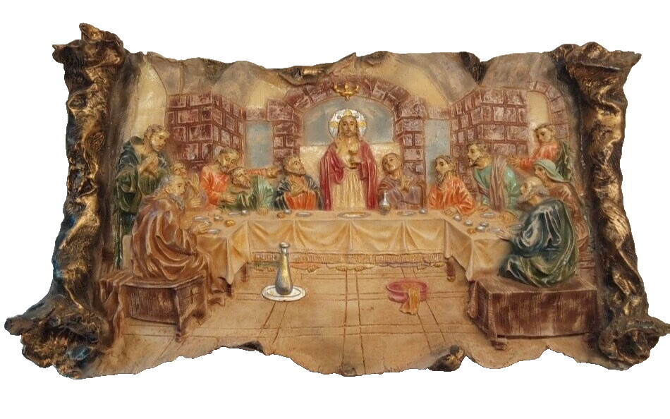 Vintage “The Last Supper” Jesus Religious 3D Scroll Resin Wall Hanging