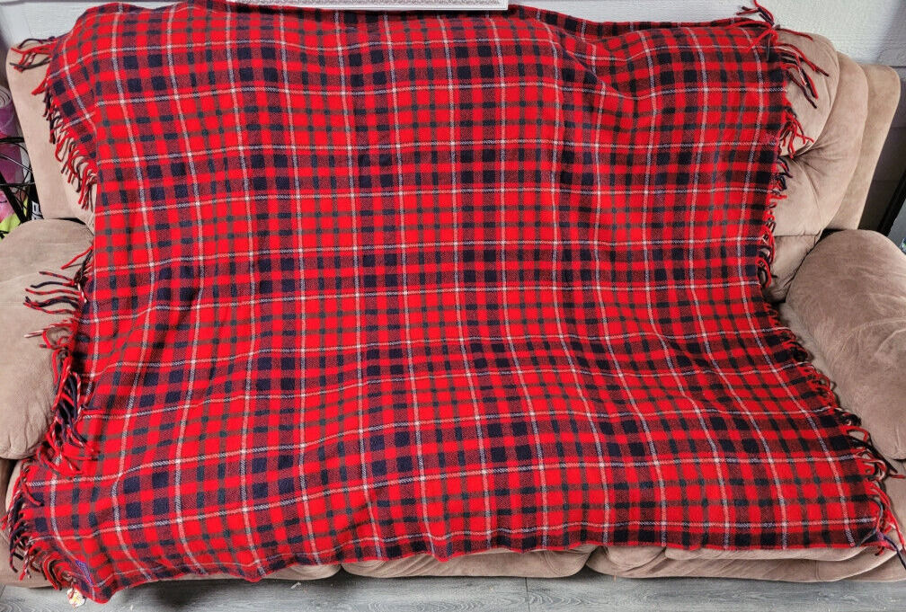 Vintage Pendleton 100% Wool Plaid Fringed Blanket 52x72\