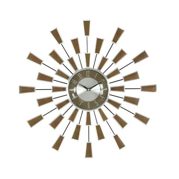 Wall Clock Large Starburst Metal Analog Mid Century Modern Vintage Style Decor