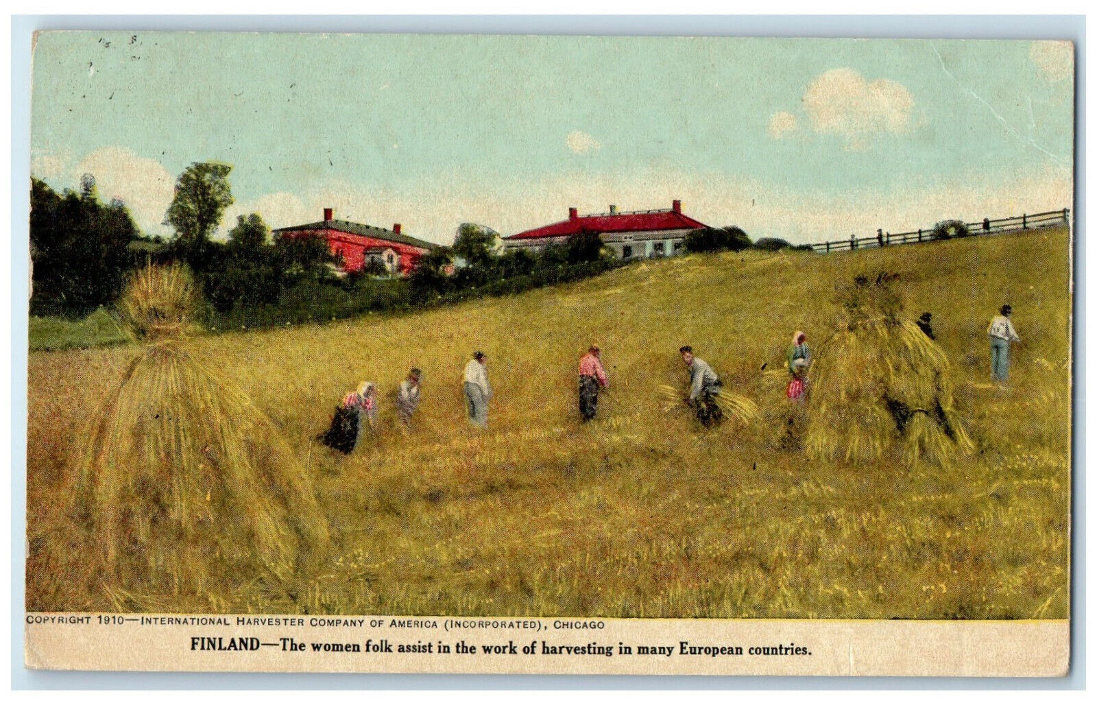 1911 Women Folk in Harvesting Work Finland Paola Kansas KS Posted Postcard
