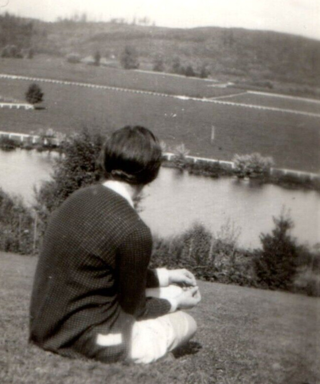 Woman Sitting On Hillside Photograph Original Snapshot Antique Found Photo