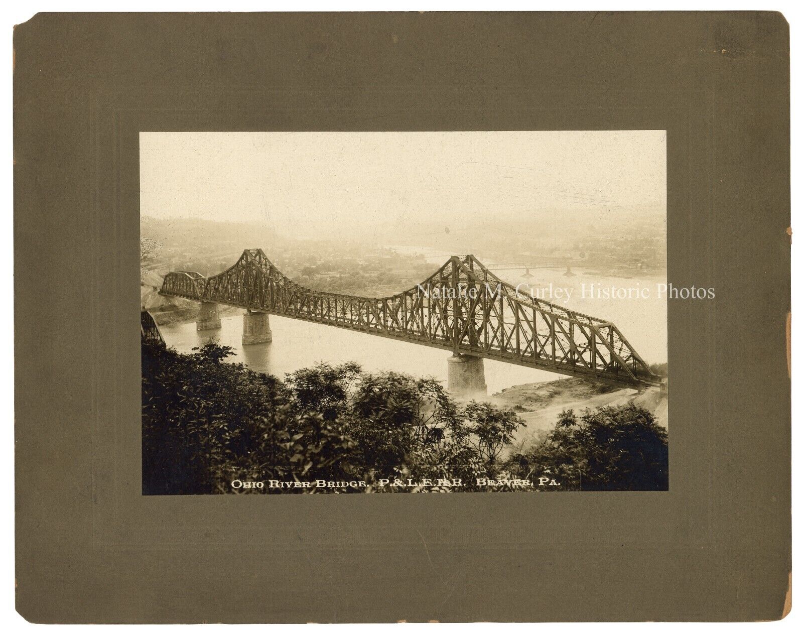 1910s P &L.E.R.R. Pittsburgh & Lake Erie Ohio River Bridge Beaver PA Photo