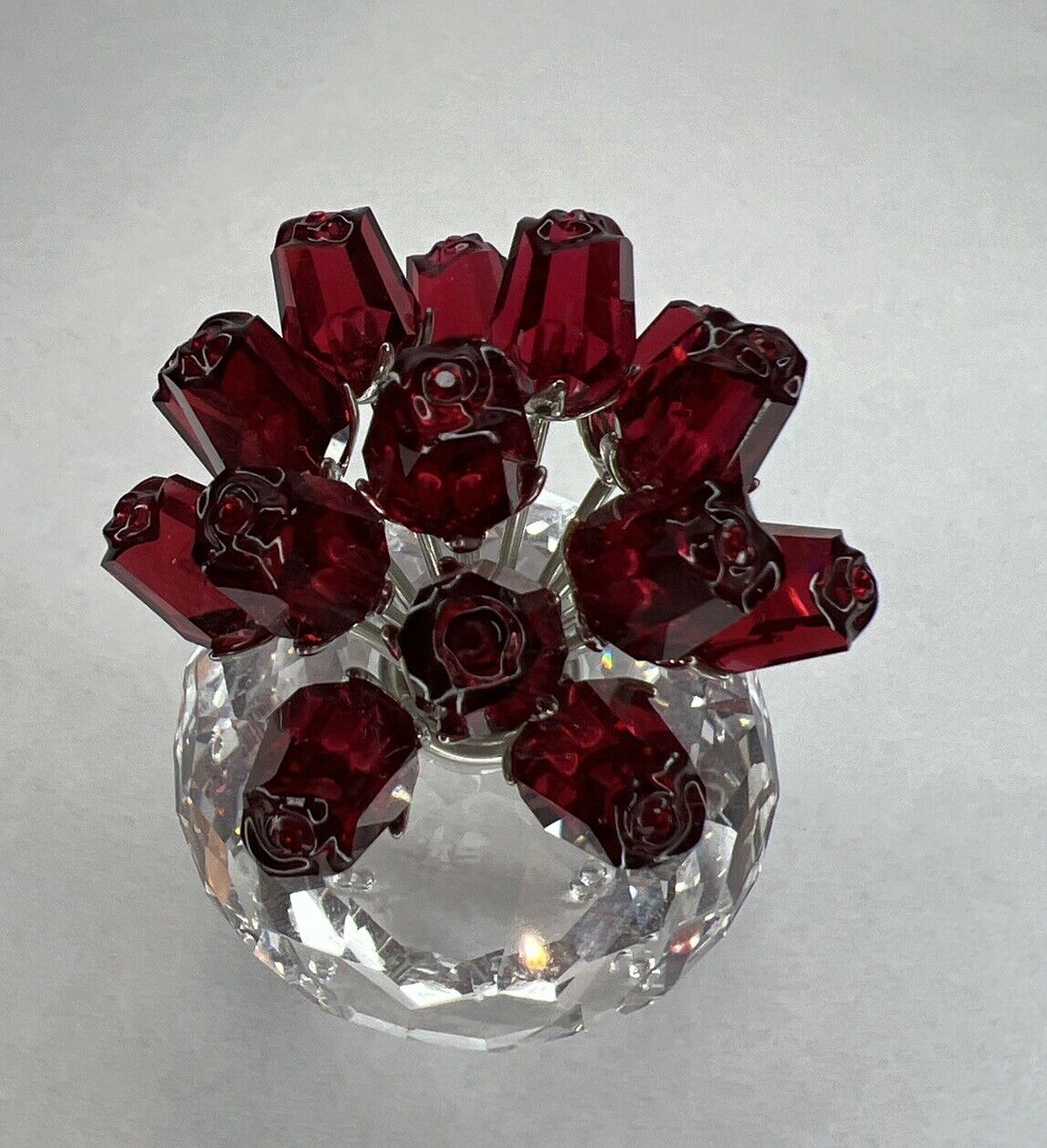 Swarovski Crystal 2002 SCS 15th Anniversary Special Ed. Vase of 15 Red Roses