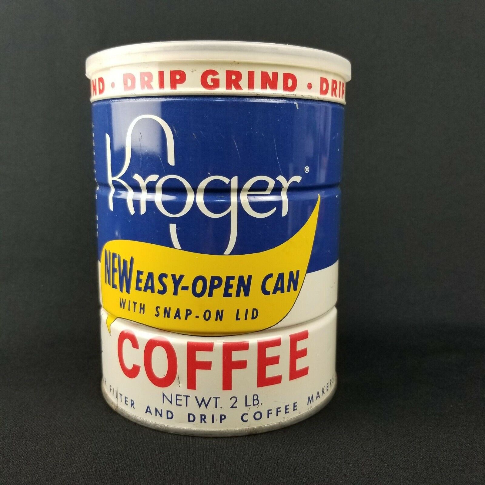 Unopened Kroger Old Stock Coffee 2 lb Sealed Tin Easy Open Can Snap-On Lid