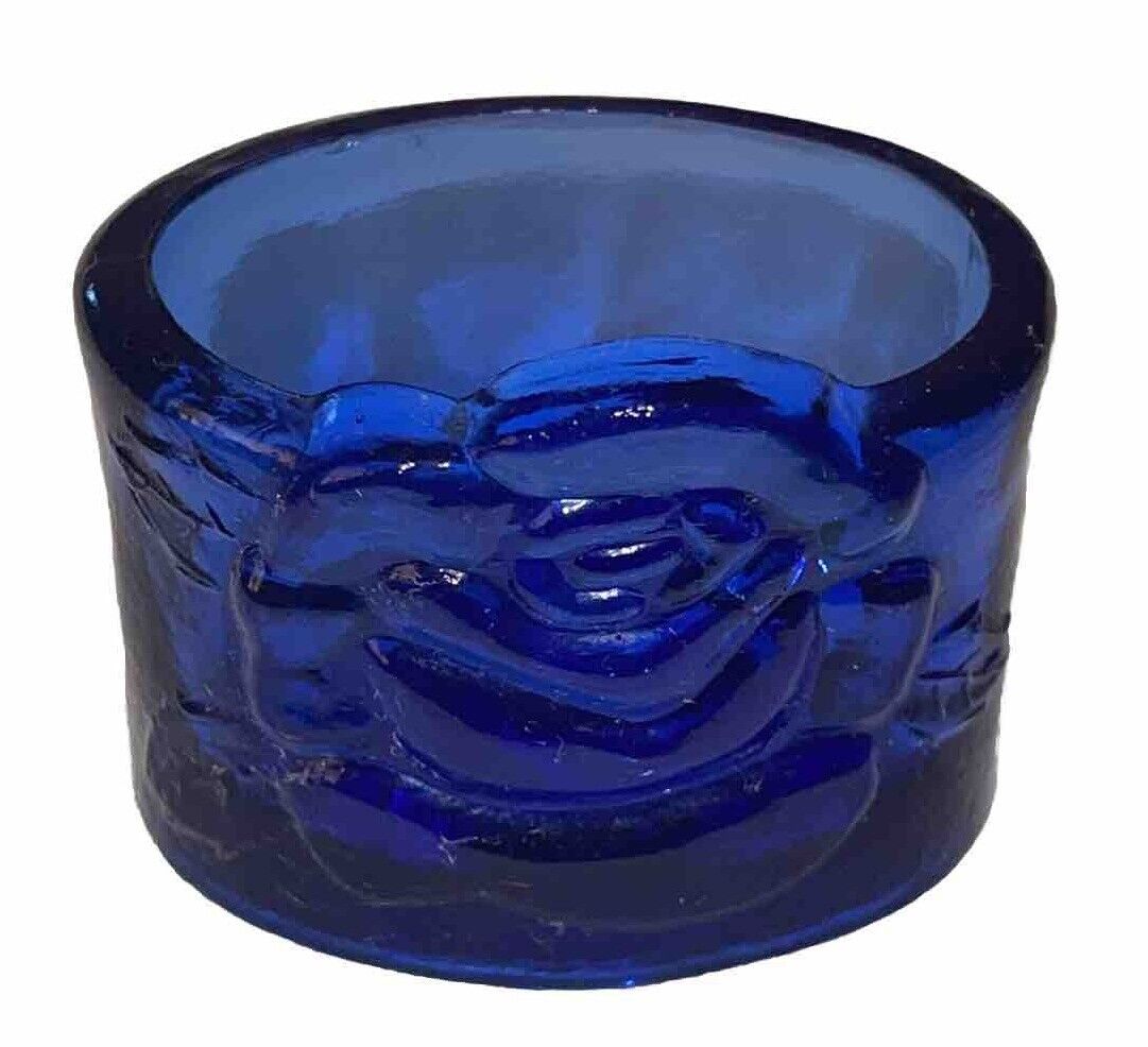 Rare Antique/Vintage Glass cobalt blue 3-D rose salt cellar