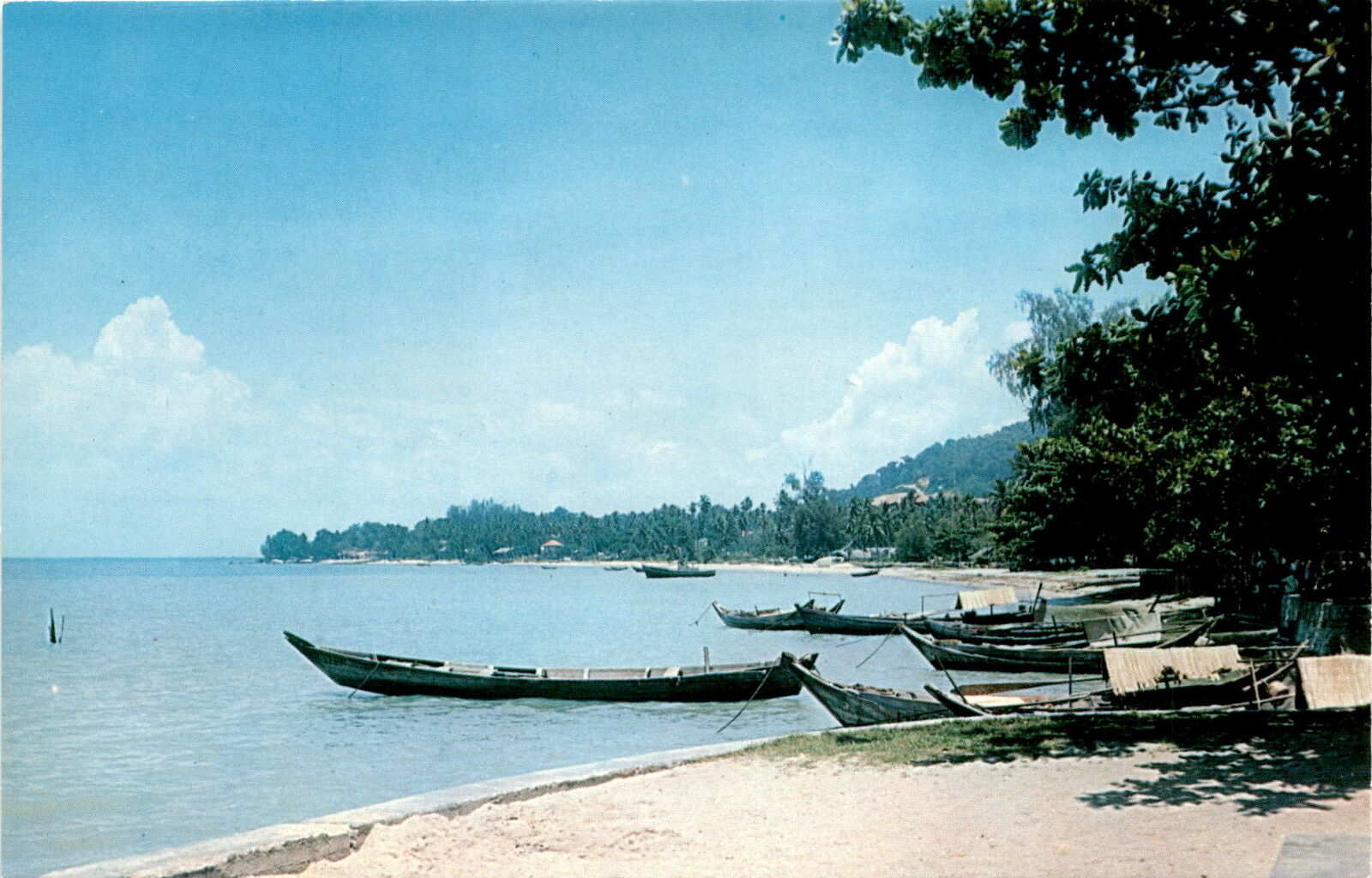 Popular beach in Penang, Malaysia vintage postcard