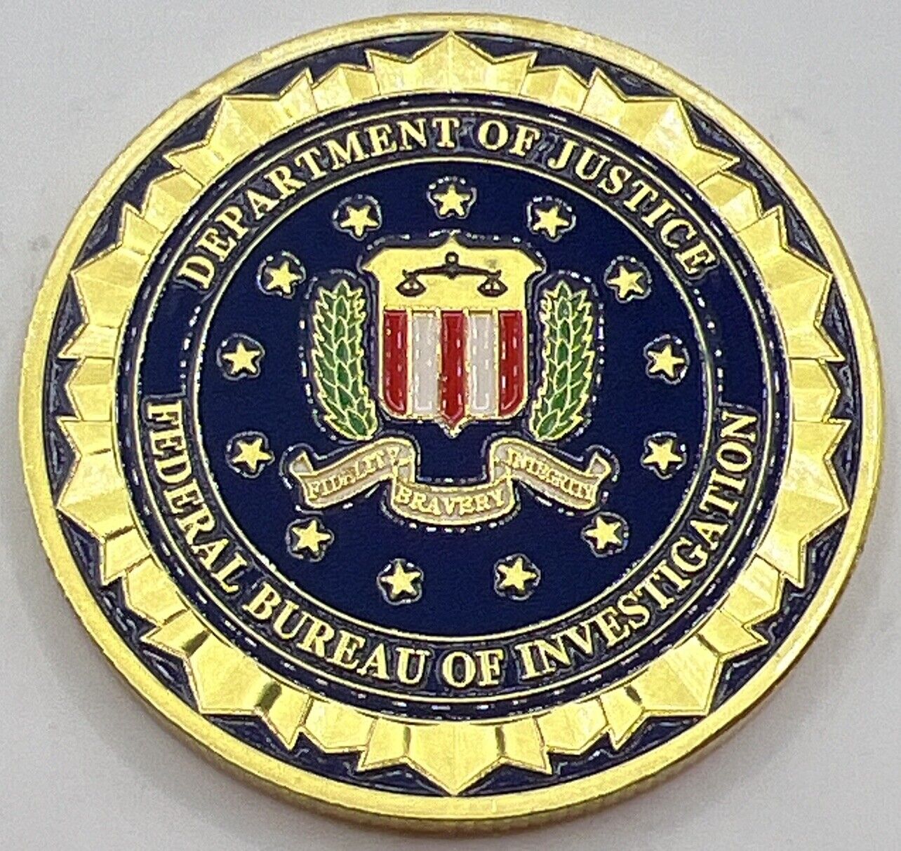 * United States Department Of Justice FBI Challenge Coin Comes In Clear Capsule