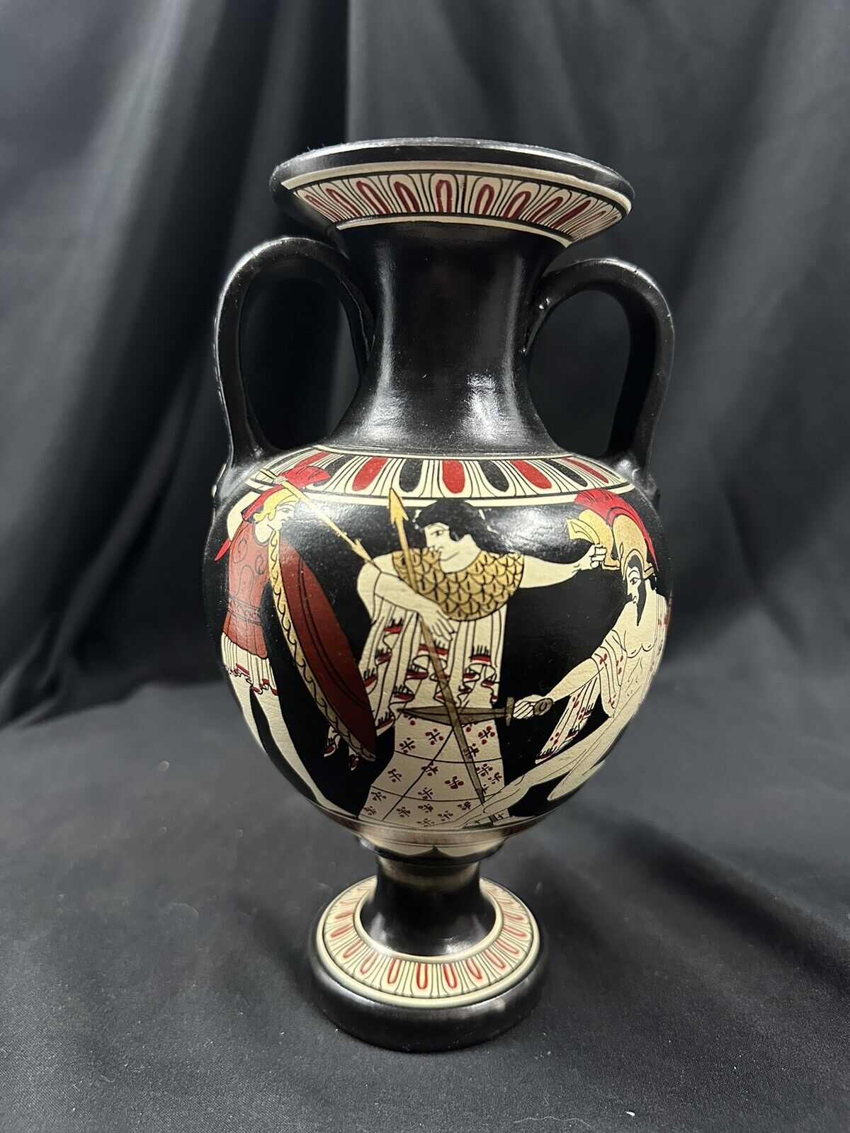 Hand Painted Greek Amphora Vase - Spartan Warriors 8” H