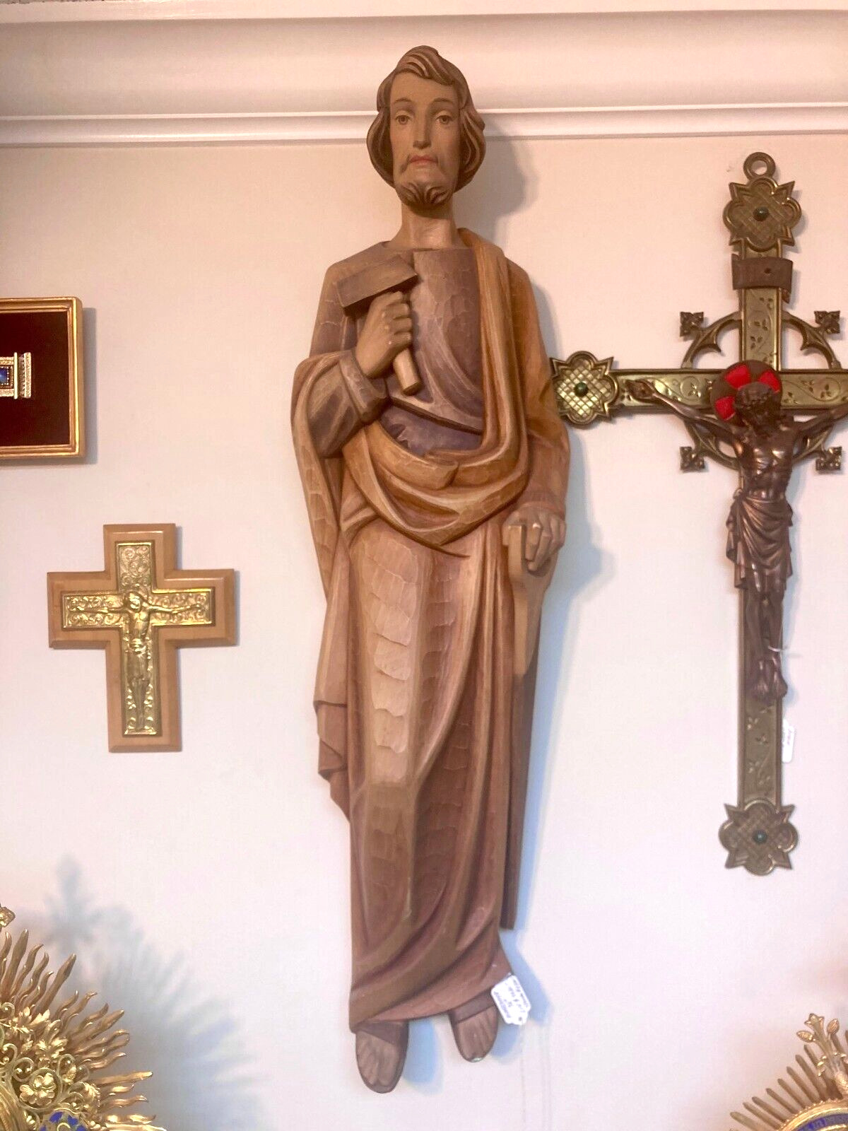 Wood Carved Wall Mount Statue of St. Joseph the Worker, 36\