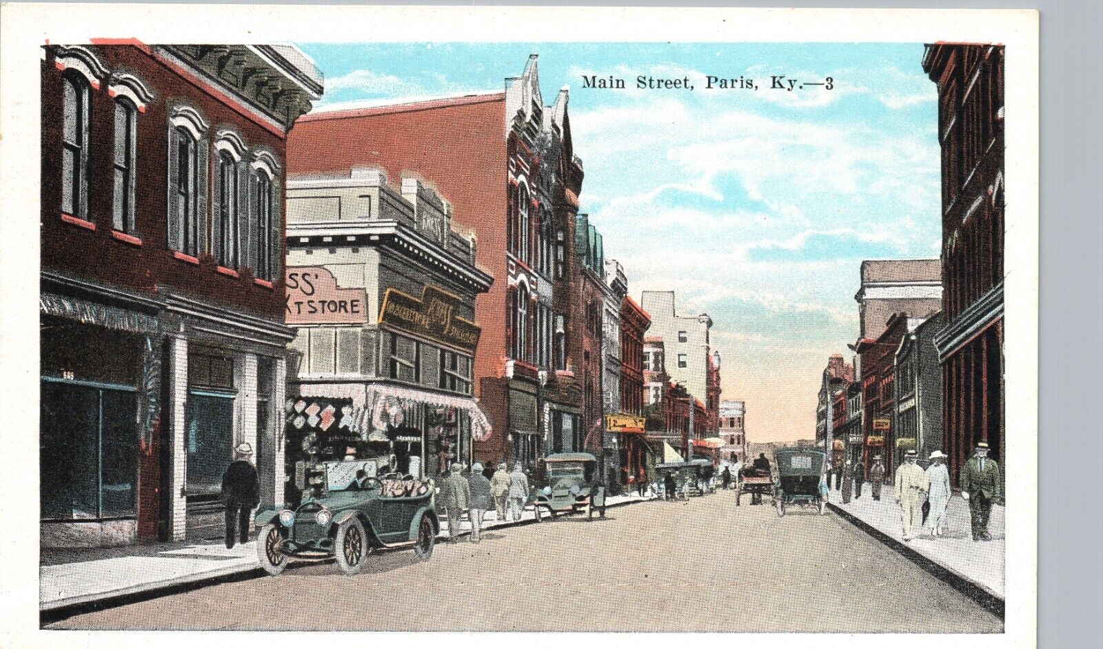 DOWNTOWN MAIN STREET SHOPS paris kentucky original antique postcard ky history