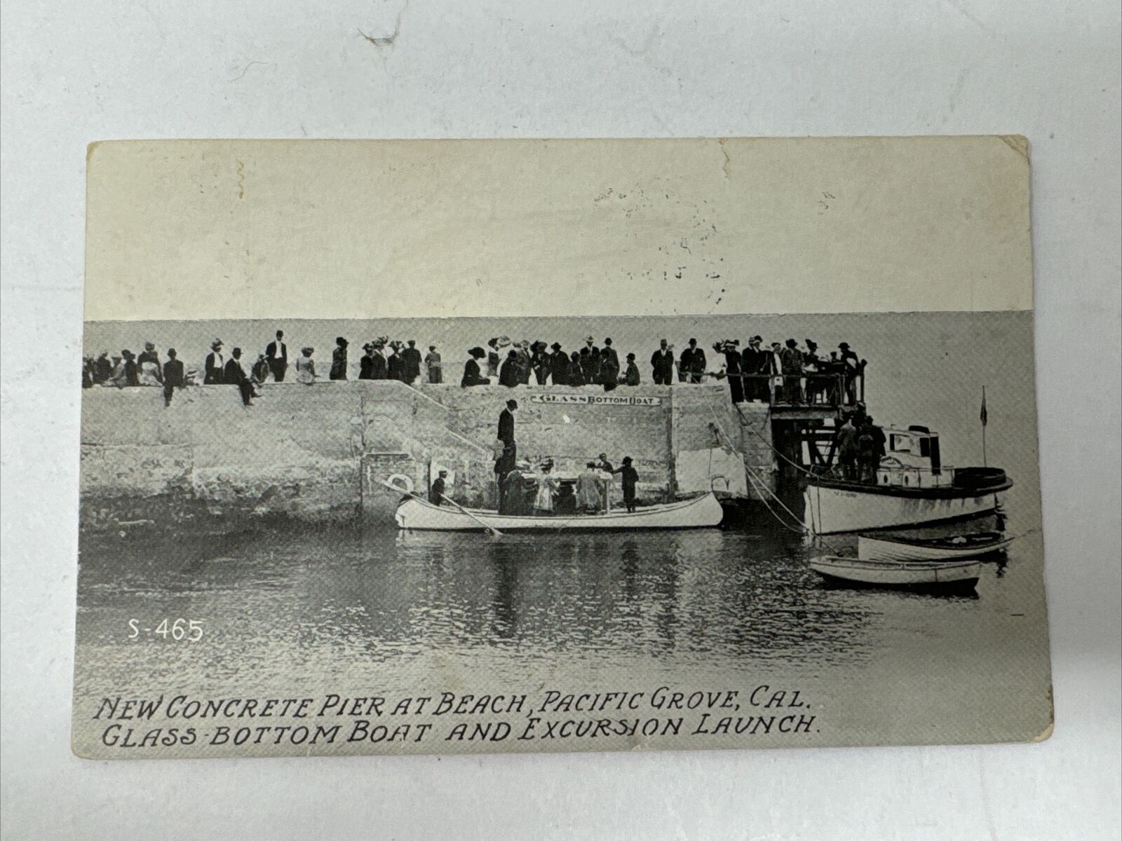 1920\'s Concrete Pier Beach Pacific Grove CA Glass Bottom Boat Excursion Postcard