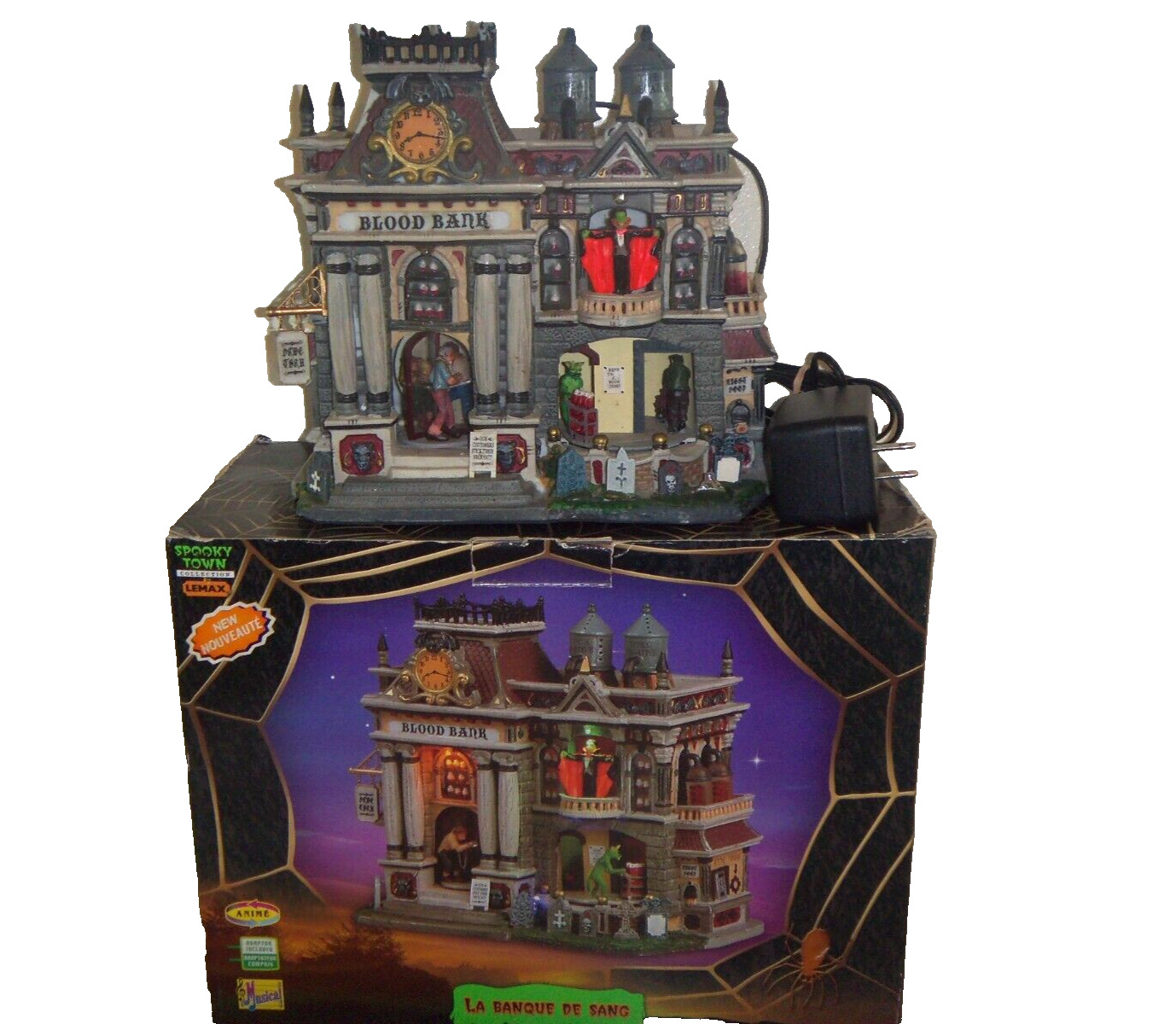 RETIRED 2005  LEMAX SPOOKY TOWN COLLECTION THE BLOOD BANK READ
