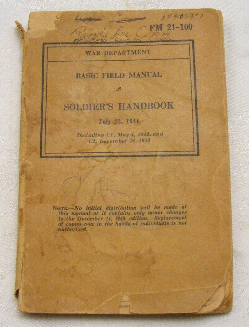 Vintage 1941 WW2 Era FM 21-100 Soldiers Handbook War Dept. 3-d