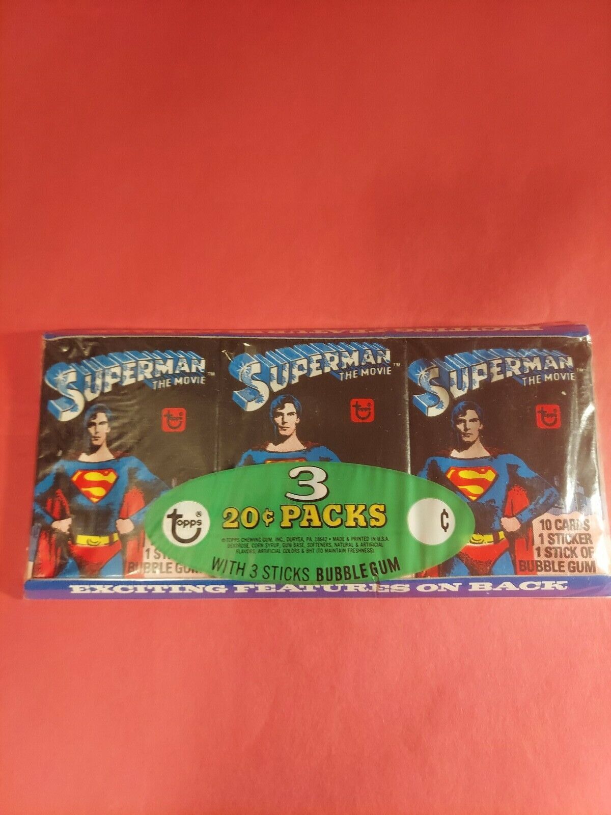 1978 Topps Superman The Movie Wax Pack Grocery Tray DC Comics Superhero 3 Pack