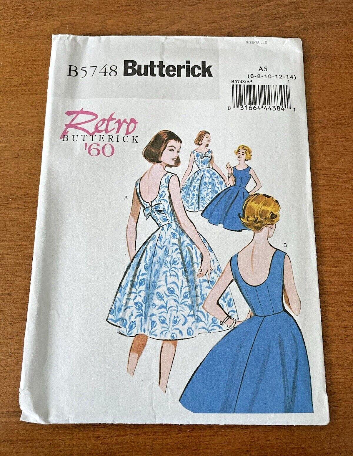 Butterick B5748 Retro ’60 Flared Skirt Dress Sewing Pattern, Uncut, Size 6-14