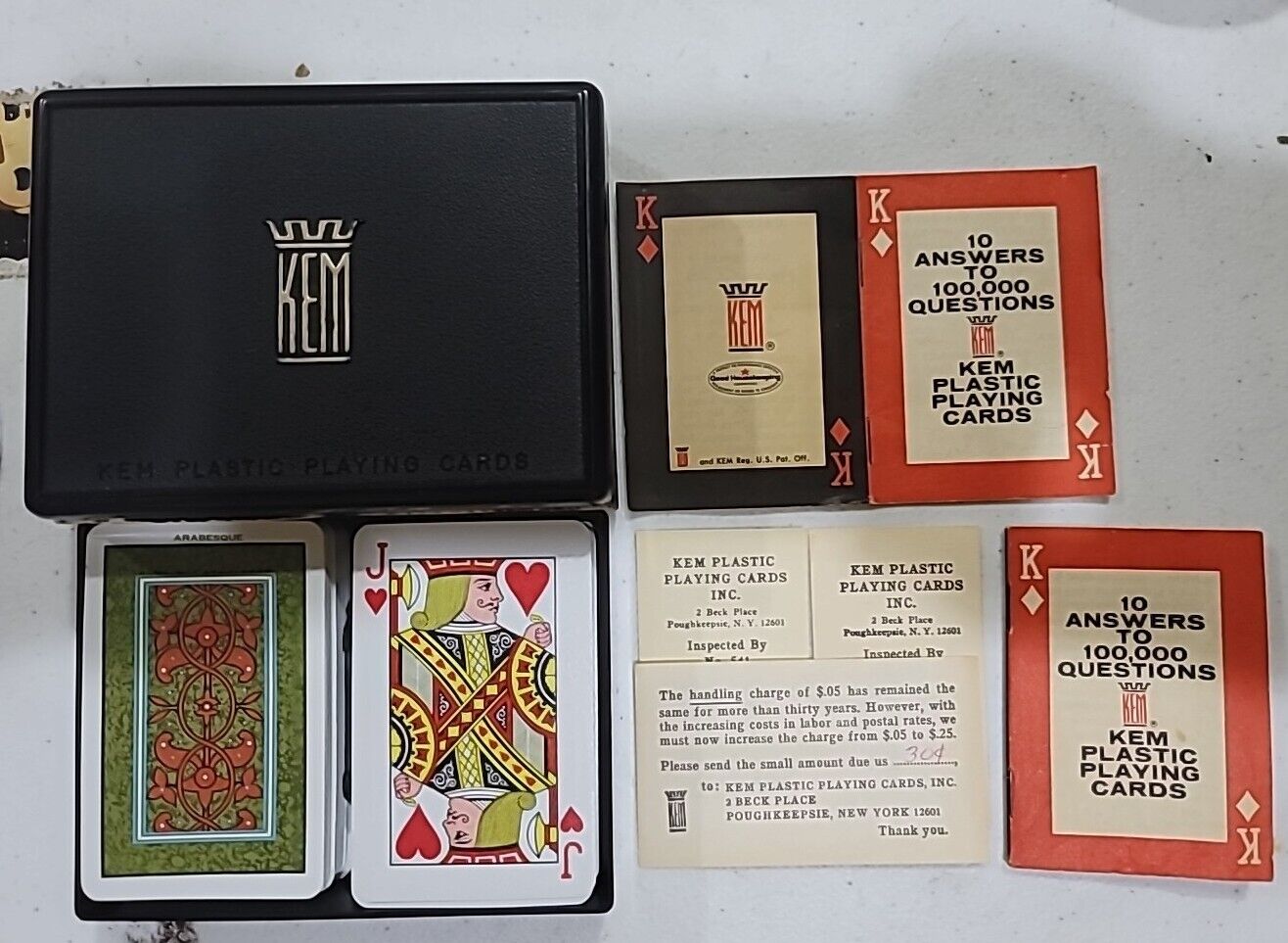 Vtg 1935 KEM Plastic Playing Cards NY USA 2 Deck Bakelite Case Book Advertising