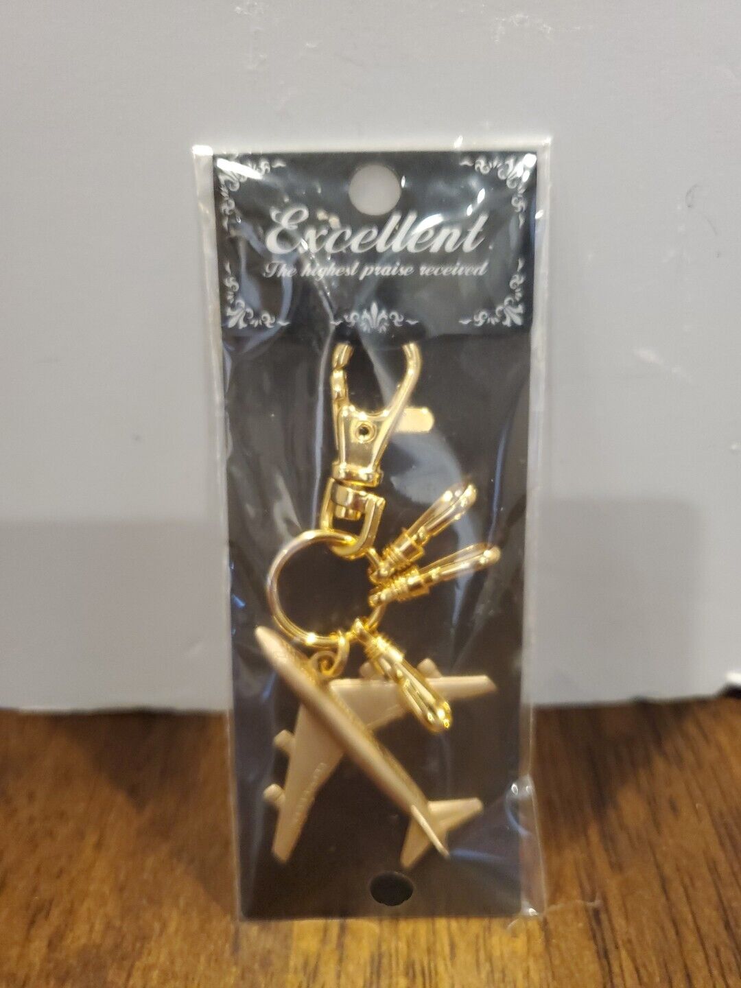 Vintage Airplane Jet Goldtone Metal Keychain Employee Recognition Excellent  New