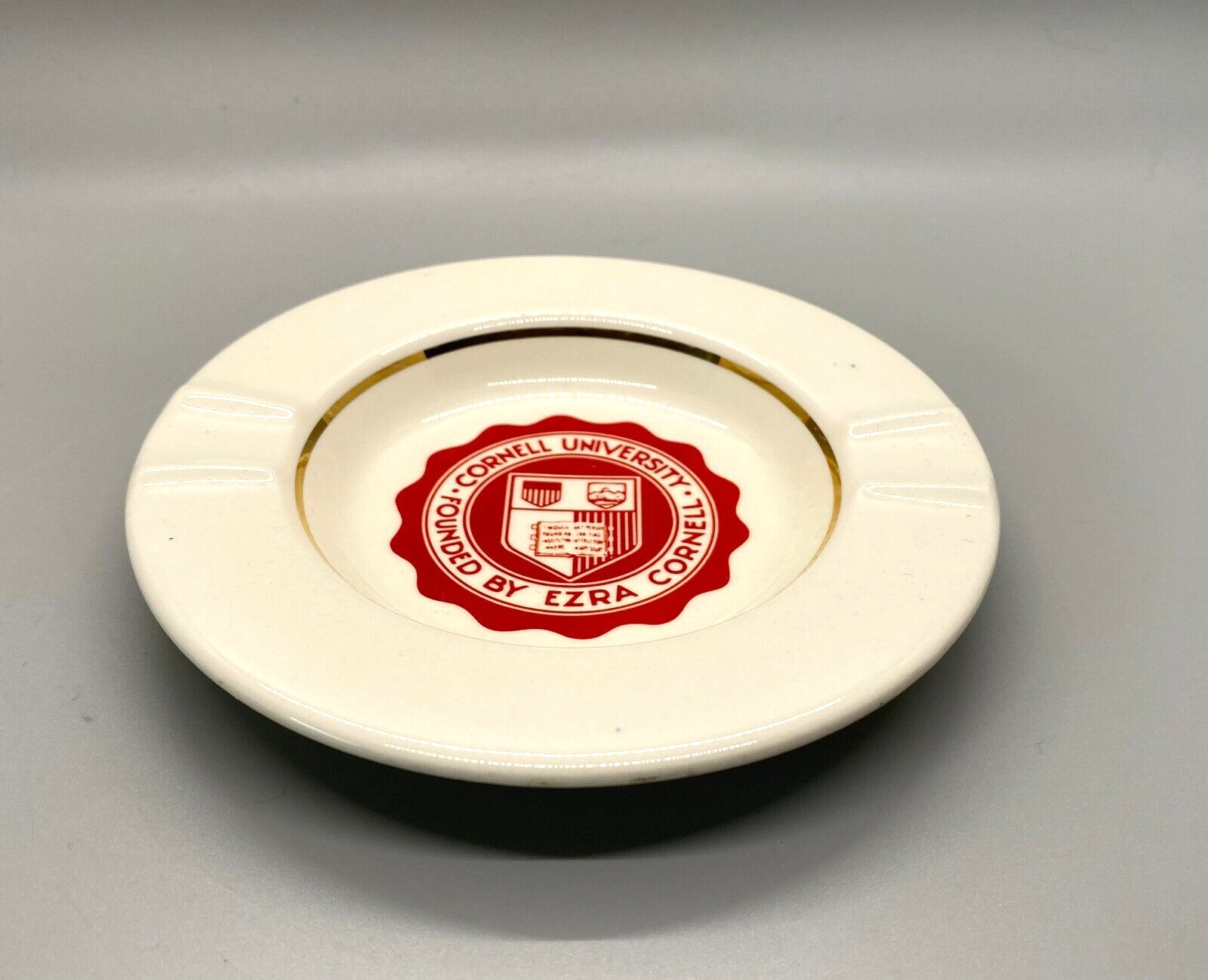 Vintage Ezra Cornell University Round Ceramic Souvenir Ashtray