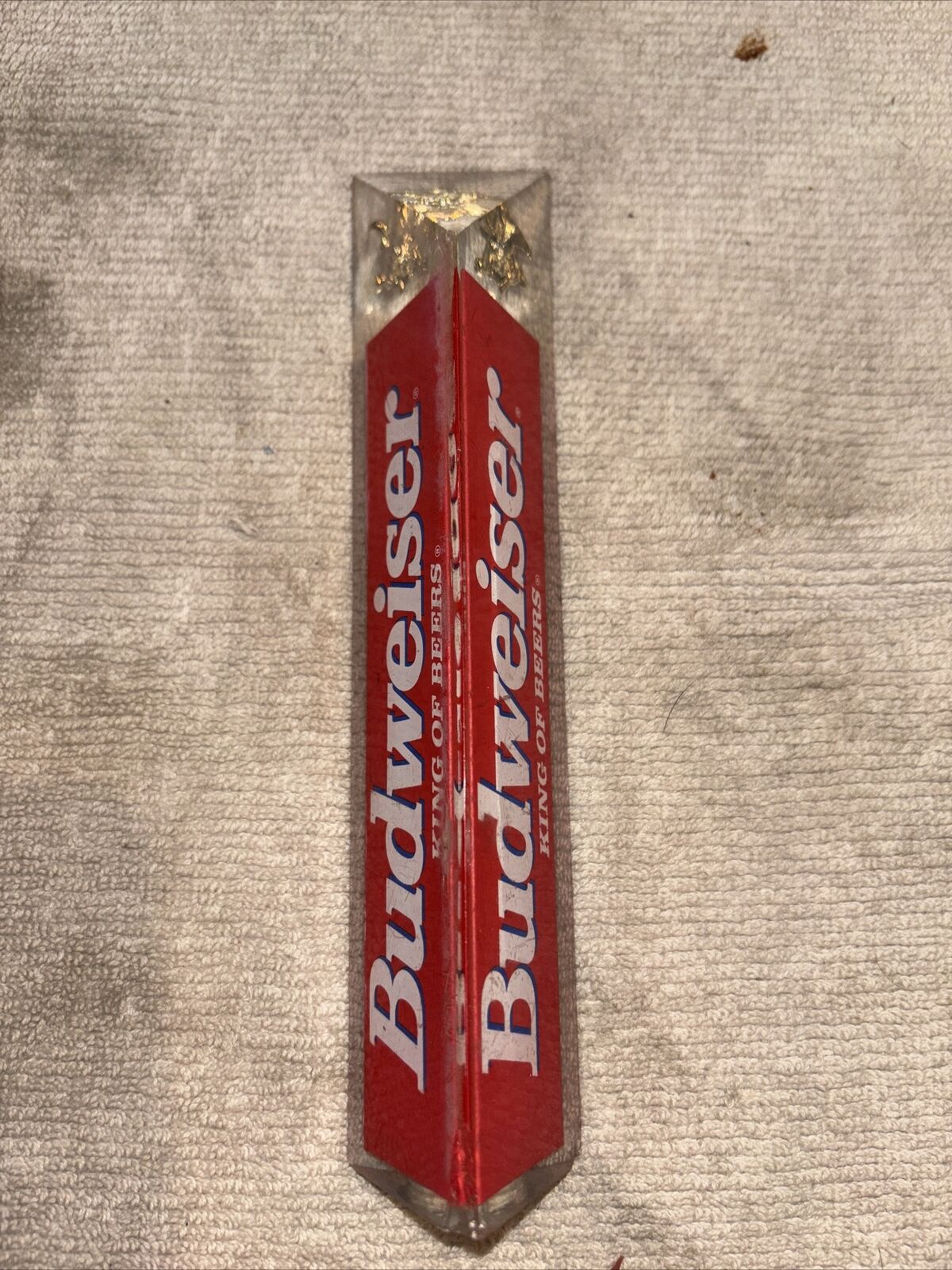 Budweiser: King Of Beers: Acrylic Beer Tap Handle: 3 Sided: 8 Inches Long