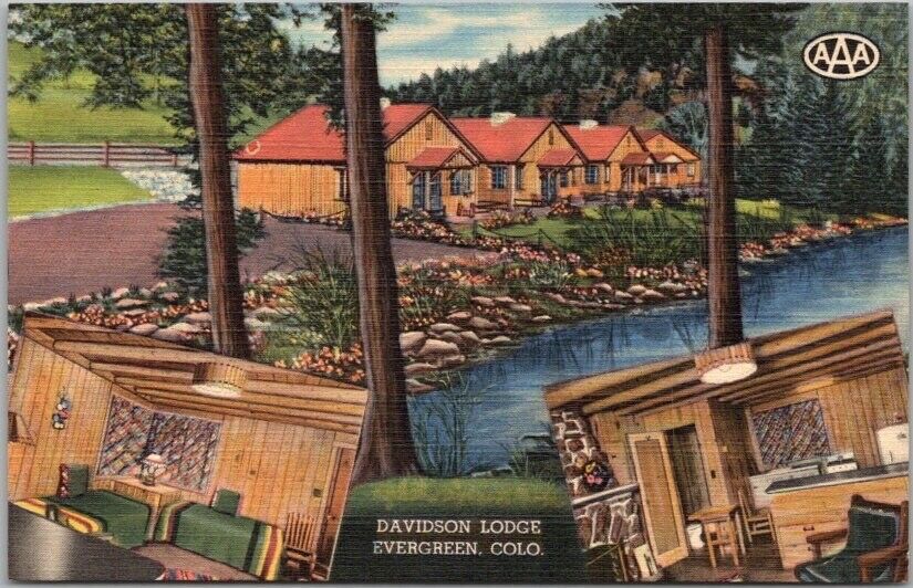 EVERGREEN, Colorado Postcard DAVIDSON LODGE Multi-View /  Curteich Linen c1950