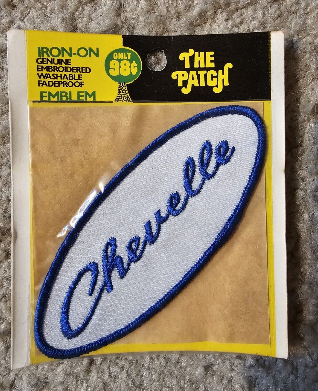 NOS Vintage 1970s Chevelle Blue White Car Logo Patch in Original Package