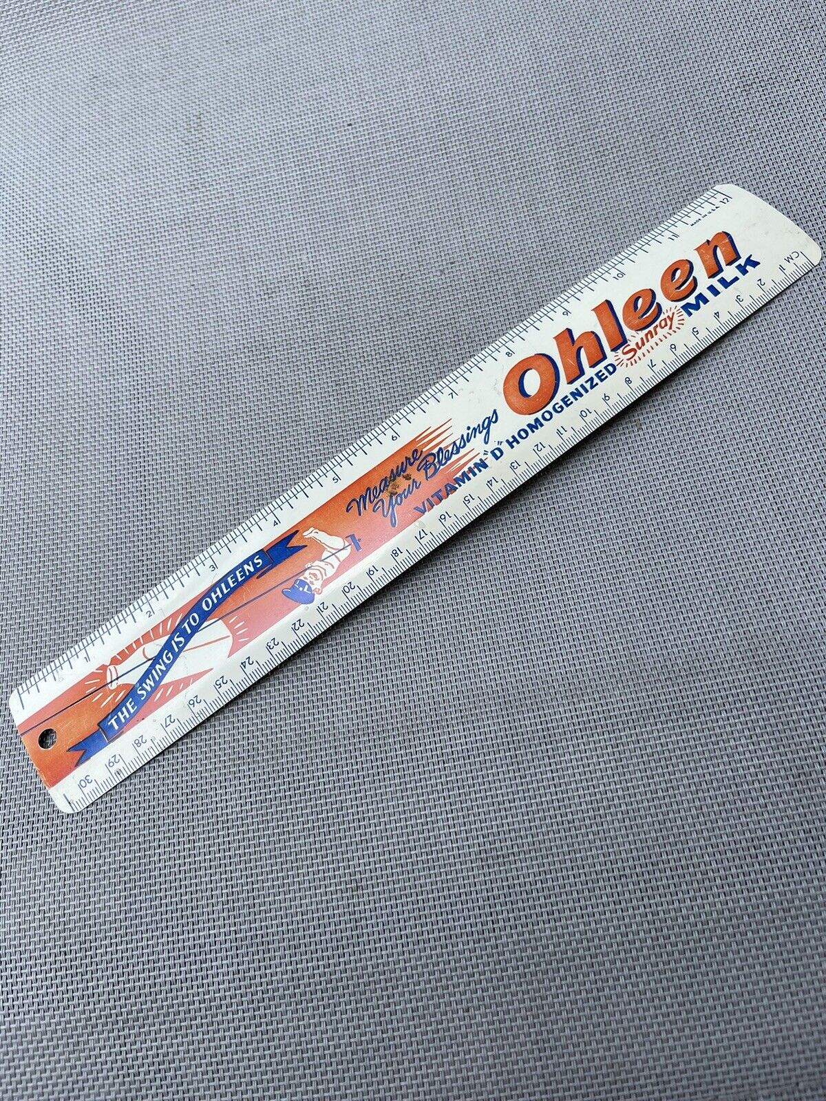 Vintage 1950s Ohleen Dairy Products Sunray Milk metal advertising ruler  Sign
