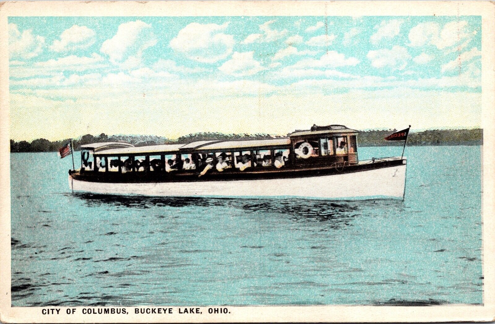 VTG Buckeye Lake Wood Motor Passenger Boat Tour Ferry Columbus Ohio Postcard 8G
