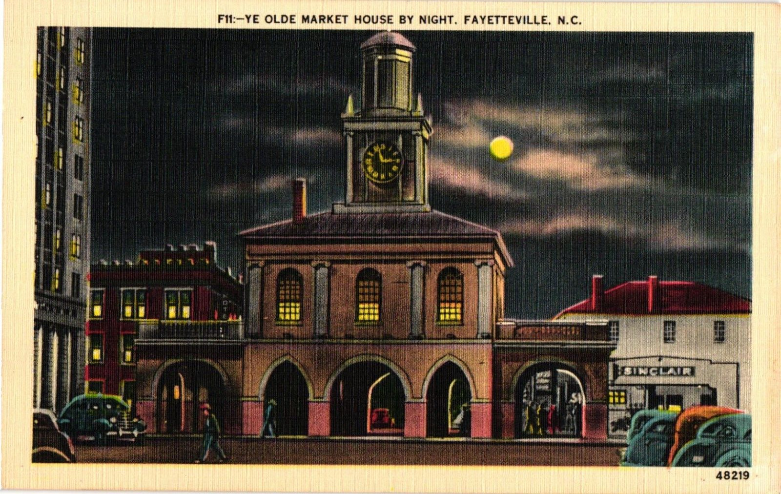 Postcard Ye Olde Market House by Night, Fayetteville North Carolina