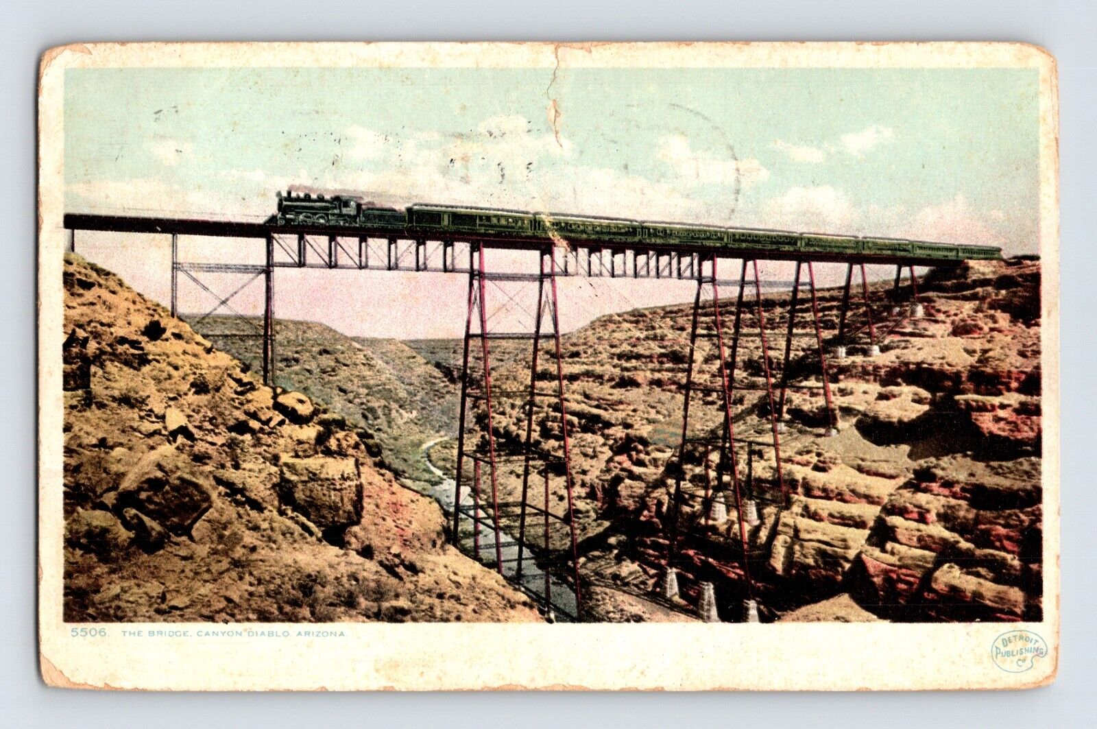 Postcard Arizona Canyon Diablo AZ Railroad Train Bridge 1908 Posted Divided Back