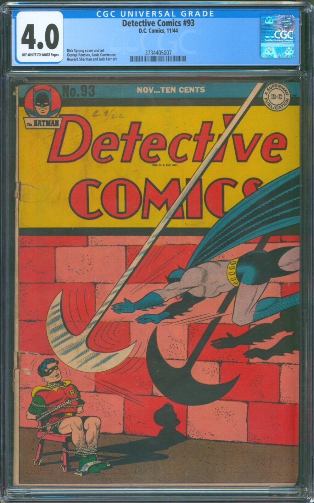Detective Comics #93 🌟 CGC 4.0 🌟 Rare Golden Age Batman & Robin DC Comic 1944
