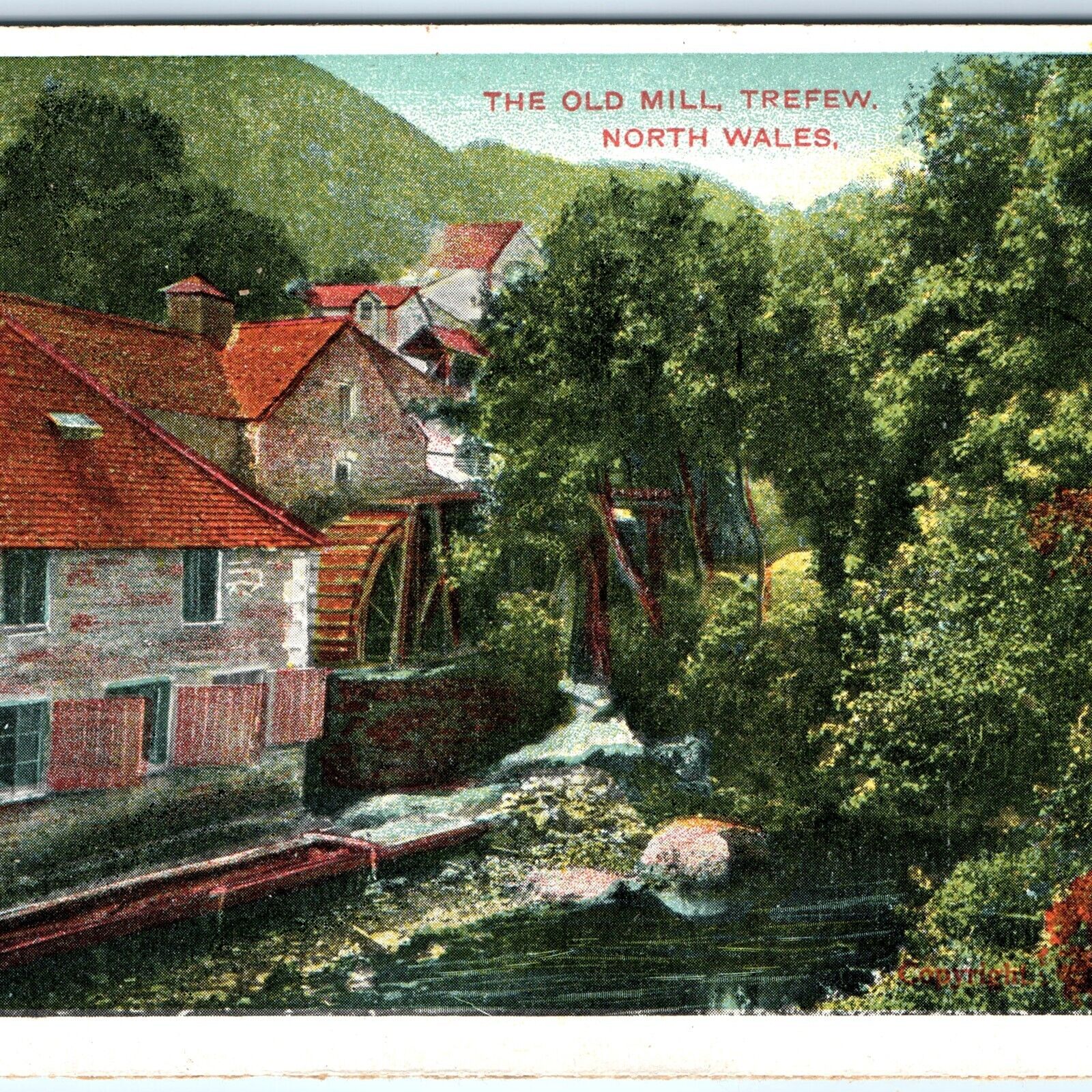 c1910s Trefriw, North Wales, England Old Mill Water Wheel Colorful Star PC A153