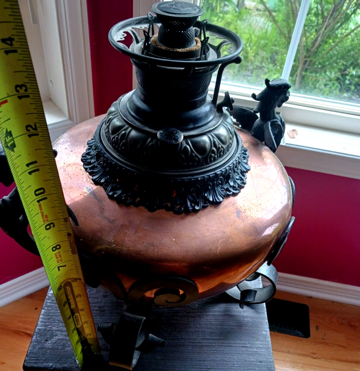Antique B&H Bradley & Hubbard Parlor Banquet Oil Lamp dragon handles copper