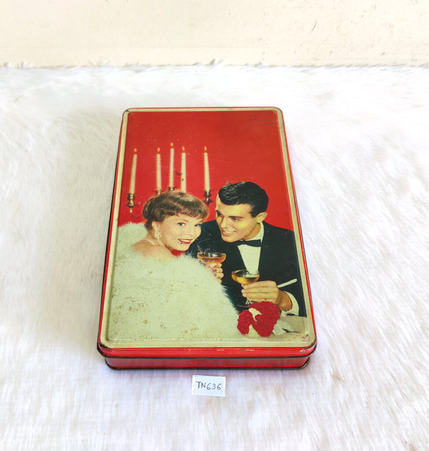 Vintage Couple Enjoying Party Graphics Tin Box Old Decorative Collectible TN636