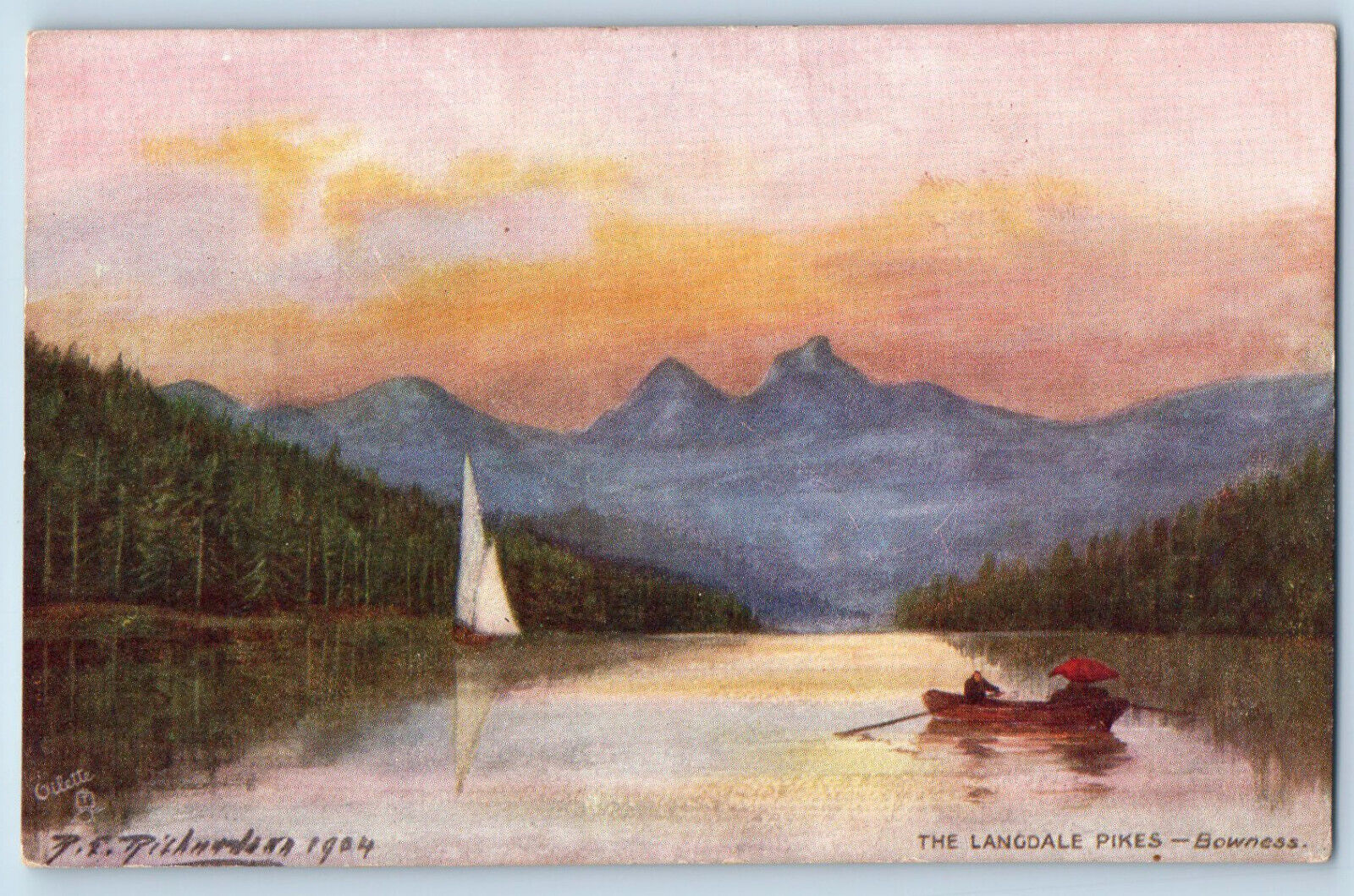Bowness-on-Windermere England Postcard Langdale Pikes 1904 Oilette Tuck Art