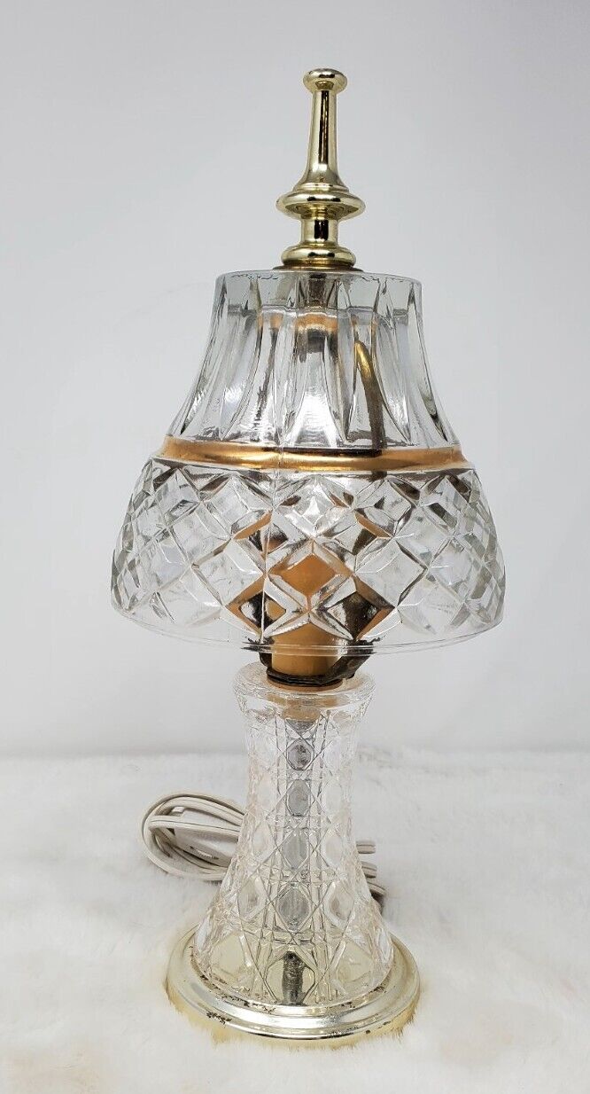 Vintage Heavy Cut Crystal Glass Boudoir Lamp Table Lamp Working 12